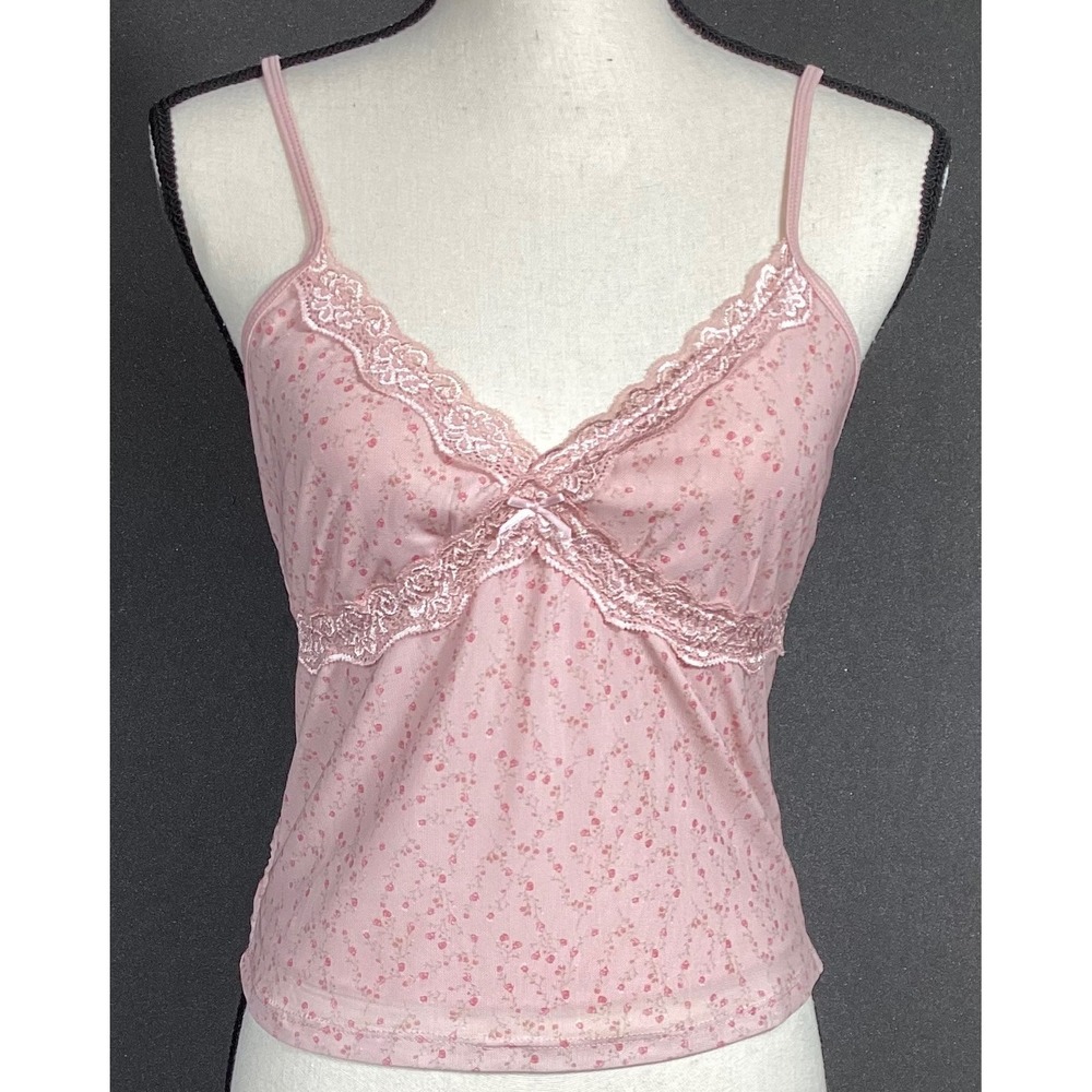 Coquette Floral Lace Trim Romantic Camisole Cottagecore Soft Girl Top NWT Size L